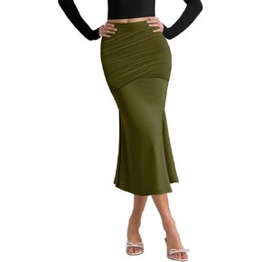 Pasgreson Women's Fishtail Midi Skirts High Waist Mermaid Bodycon Skirts Stretch Work Business Pencil Skirt