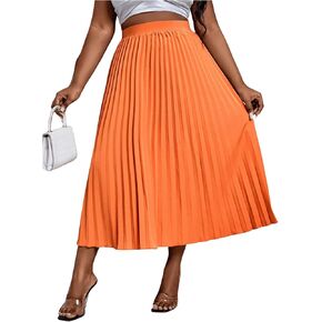 SHENHE Women's Plus Size High Waisted Pleated Skirt Flowy A Line Casual Midi Skirt