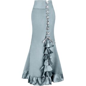 Women's Victorian Steampunk Skirt Ruffled Elegant Bodycon Skirt Fishtail Mermaid Skirt