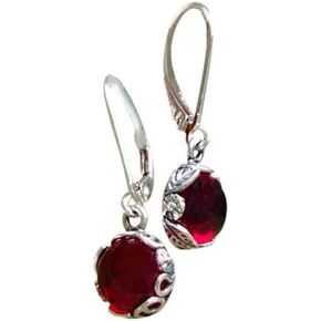 Recycled Vintage 1940's Red Beer Bottle Sterling Silver Botanical Leverback Earrings
