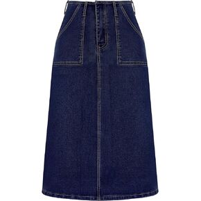 Denim Skirt Women High Waisted Long Jean Skirt Back Split Stretchy Denim Skirt with Pockets