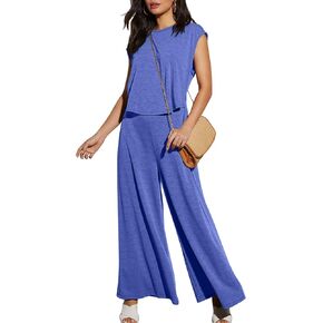 YMDUCH Women's Dressy Casual Sleeveless Wide Leg Long Pant One Piece Jumpsuits With Pockets
