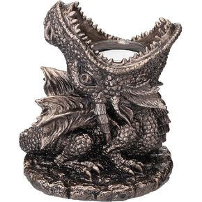 Veronese Design 5 1/4 Inch Dragon Breath Tealight Candle Holder Cold Cast Resin Bronze Finish Sculpture