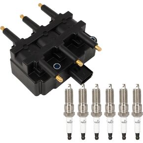 ECCPP UF305 1 ignition coils wilth 6 iridium Spark Plugs,for Jeep for Wrangler 3.8L 2007-2009,for Dodge Grand Caravan 3.8L 2001-2010,for Chrysler Grand Voyager 3.8L 2001-2002 UF305 ‎C1442 UF-412