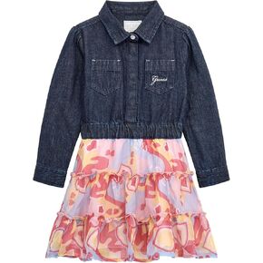 GUESS Girls' Long Sleeve Mixed Fabric Dress
