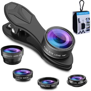 10 in 1 Cell Phone Camera Lens Kit, Wide Angle Lens & Macro Lens+Fisheye Lens+Telephoto Lens+CPL/Flow/Radial/Star Filter+Kaleidoscope 3/6 Lens for iPhone Samsung Sony and Most of Smartphone