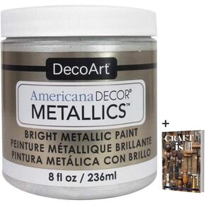 DecoArt Americana Decor Metallics Pearl Paint - 8oz Metallic Pearl White Acrylic Paint - Water Based Multi Surface Paint for Arts and Crafts, Home Decor, Wall Decor, Gilding Paint & Furniture + E-book