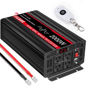 JIGUUN 2000 Watt Pure Sine Wave Inverter, Power Converter 12V DC to 110V/120V AC, Car Inverter with 4 AC Outlets&USB Port Remote Control for RV Camping-Peak 4000 Watt.