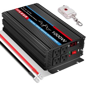 JIGUUN 2000 Watt Pure Sine Wave Inverter, Power Converter 12V DC to 110V/120V AC, Car Inverter with 4 AC Outlets&USB Port Remote Control for RV Camping-Peak 4000 Watt.