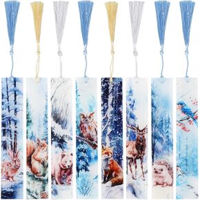 Sursurprise 8PCS Vintage Christmas Bookmarks Acrylic Book Markers with Tassels Xmas Tree Snowflake Reindeer Book Marks for Book Lover Women Writers Teachers Students Christmas Gifts