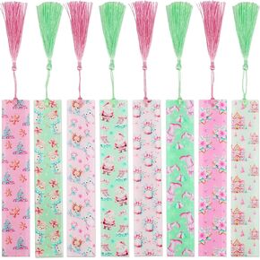 Sursurprise 8PCS Vintage Christmas Bookmarks Acrylic Book Markers with Tassels Xmas Tree Snowflake Reindeer Book Marks for Book Lover Women Writers Teachers Students Christmas Gifts