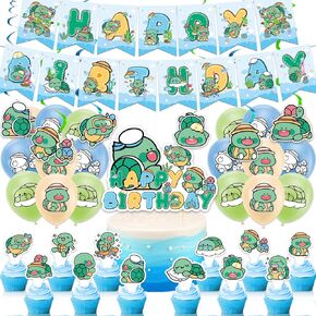 Turtle Birthday Party Decorations Supplies with Happy Birthday Banner, Cake Topper, Cupcake Toppers, Latex Balloons, Ribbons, Sea Turtle Blue for Baby toddler Kids Boy shower Birthday Decorations