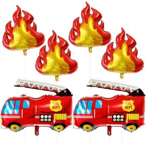 6 Pcs Fire Balloons Flame Balloons Fire Truck Balloons for Firefighter Party Favors Firefighting Theme Kids Birthday Party Decoration Supplies