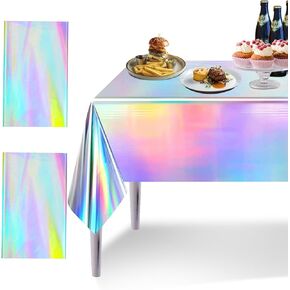 Iridescent Plastic Tablecloths Shiny Disposable Laser Rectangle Table Covers Foil Tablecloth Iridescent Party Decoration Birthday Bridal Wedding Christmas (Laser, 2)