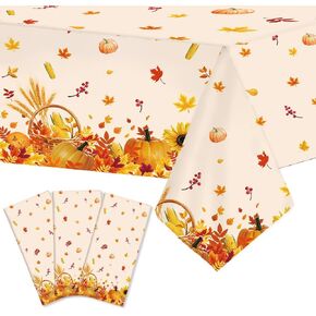 3pcs Little Pumpkin Tablecloth Fall Thanksgiving Pumpkin Tablecloth Decorations Maple Leaf Fall Baby Shower Birthday Plastic Disposable Table Covers Thanksgiving Table Decorations 108 x 54 Inch