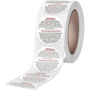 500 Pieces 1 inch White Candle Warning Labels, Candle Sticker Label Candle Safety Sticker, Candle Warning Labels Stickers for Candle Making DIY Candle Making, Candle Jars and Tins Warning Labels