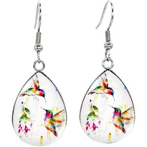 الأقراط/الطائر الطنان المسيل للدموع قطرة القرط زجاج قبة صور مجوهرات الطيور الفن أقراط in Kuwait