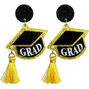 Graduation Earrings Graduation Cap Love Heart Letter Tassel Glitter Sparkle Leaf Star Earrings Yellow Black Last Day of School Teacher Students Graduation Jewelry Gifts