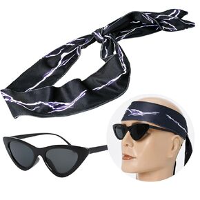 مجموعة عصابة رأس ونظارات شمسية من كين - عصابة رأس لايتنينج سوداء، إكسسوارات زي الهالوين كين، باندانا رائعة مريحة لحفلات الأفلام التنكرية للرجال in Kuwait