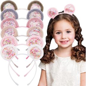 Mouse Ears Headband for Girls Women Hair Bands Halloween Pparty Favors Christmas Decorations Birthday Gifts for Girls Princess Headbands Bear Ears Headband Glitter Cute 6Pcs