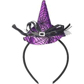 Halloween Headband Purple Witch Hat Hair Hoop Wizard Hat Headwear Black Spider Web Hair Accessories for Women Girls