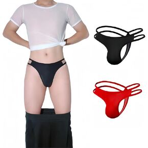 Mens Sexy Thong Seamless Panties Straps Stretchy Athletic Supporters Ultra Thin Briefs T-Back 2 Pack