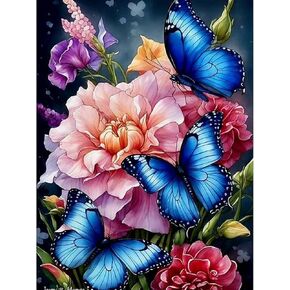 مجموعات الرسم الفني للفراشات والزهور الماسية من QENSPE للبالغين، لوحات نقاط الماس الحفر الكامل للمبتدئين، مجموعات طلاء فنية وحرف يدوية 5D مستديرة مقاس 12 × 16 بوصة in Kuwait