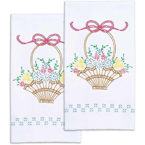 Jack Dempsey Needle Art Basket of Daisies Decorative Hand Towels