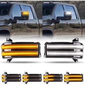 LED Side Mirror Marker Light Sequential Turn Signal Light For 2020-2023 Chevy Silverado GMC Sierra 2500 3500 Switchback White & Dynamic Amber Turn Signal Direction Indicator lamp Smoke Lens