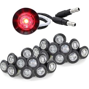 MADCATZ (Pack of 20 3/4 Inch Mini Round Clear Lens Red LED Side Marker Lights Brake Stop Flush Mount Waterproof Trailer Truck Lorry RV Cabin w/Plugs 12V DC XT-DC