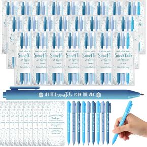 TecUnite 36 Sets Winter Themed Party Snowflake Gifts 108 Pcs Baby Shower Ballpoint Pen Thank You Card for Guests Blue Pink Baby Shower Gender Reveal Greeting Favors Souvenirs Prizes(Pink)