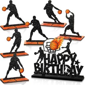 Blosssound 7 Pcs Basketball Party Table Decoration Wooden Basketball Table Centerpieces Basketball Birthday Party Table Signs Basketball Player Silhouette Centerpieces for Birthday Party Supplies