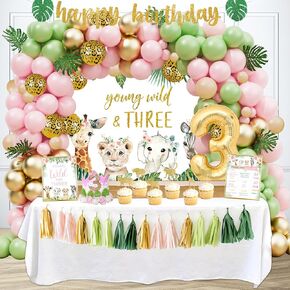 Young Wild & Three Birthday Decorations Supplies, Wild Three Birthday Decorations for Girl, Jungle Safari Animal 3rd Birthday Decorations Girl in Kuwait