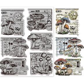 GLOBLELAND Vintage Mushroom Background Cling Rubber Stamp 7.09x8.66inch Mushroom Planner EVA Rubber Stamps Embossing Stamp Seal for DIY Scrapbooking and Card Making Paper Craft Decor