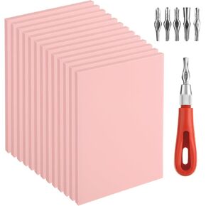 14PCS Rubber Stamp Carving Kit with 4x6" Linoleum Block Carving Tools for Printmaking, Stamp Making Kit Printmaking Supplies Linoleum Block Printing Kit (14 Rubbe Block+1 Set Carving Knives)