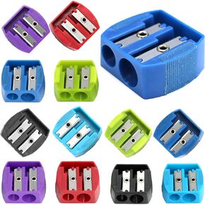 Iconikal 2-Size Hole Manual Pencil Sharpener with Rubber Grip, 6 Colors, 48-Pack