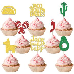 Taco bout a baby Cupcake Topper, Funny Fiesta Party Decorations For Kids, First 1st Birthday Party Decorations Supplies, Mexican Fiesta Baby Shower Gender Reveal Party Decoration 24 pcs