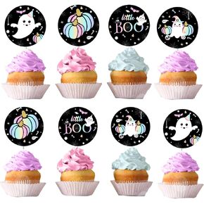 أغطية كب كيك الهالوين ليتل بو جوست لتزيين حفلات استقبال الأطفال للفتيات، 36 قطعة من أغطية حلوى الباستيل معكرون وأغطية كب كيك ديكورات تكشف عن نوع الجنس لوازم حفلات أعياد الميلاد in Kuwait