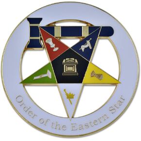 Order of the Eastern Star Matron Masonic Auto Emblem - [White & Gold][3'' Diameter]