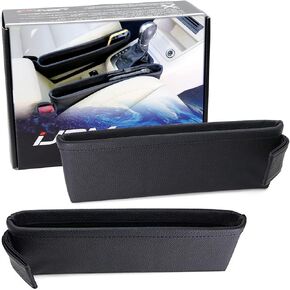 iJDMTOY Black Leather Extra Long Car Side Pocket Organizers, Seat Catcher Holders Compatible With Key, Wallet, Phone, Sunglasses, etc