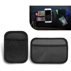 2 PCS Car Storage Net Bag, 6.69" x 4.92" + 8.03" x 5.67" Purse Phone Holder Pocket Organizer, Adhesive Multifunctional Sundries Scattered Storage Net, Universal for Most Cars (Black)