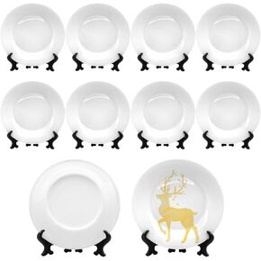 10 Pack Sublimation Blanks White Ceramic Flat Plate with Stand, Sublimation Round Porcelain Plates for Heat Press 8 Inch
