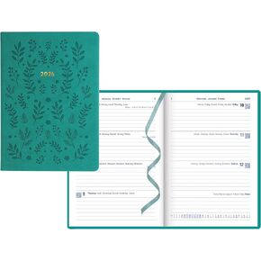 Letts of London Woodland A5 Sewn Binding Week-to-View Planner with Embossed Cover, Green, 8.25-inch Length