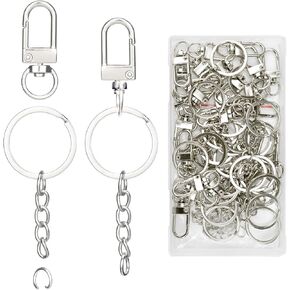 ZIIYAN 50 Pcs Swivel Snap Hook and Key Rings with Chain and Jump Rings, Metal Lobster Claw Clasps and Key Chain Rings for Keychain Lanyard DIY Jewelry Crafts Accessories