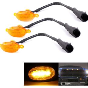 3 PCS Led Grille Lights, Fit for 2004-2019 Ford F150 F250 F350 Raptor/2013-2018 Dodge Ram 1500 Front Grill Yellow Lens LED Running Lights, with Plug & Play Wiring Harness (Yellow & Black)