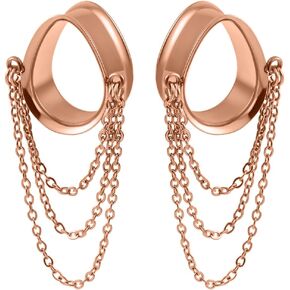 Vankula Elegant Teardrop Chains Hypoallergenic Stainless Steel 0g 2g Plugs Ear Gauges Tunnels Piercing Expander Stretchers Fashion Body Jewelry