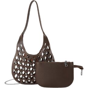 Women's PU Leather Shoulder Bag Punk Rivet Handbag Hollow Crossbody Bag Large Satchel Bag Unique Messenger Bag