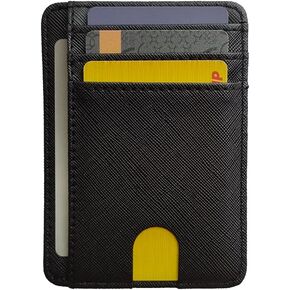 Slim Front Pocket Minimalist RFID Blocking Leather Wallets for Men and Women, Lightweight, Includes Card Holders - Cross Black