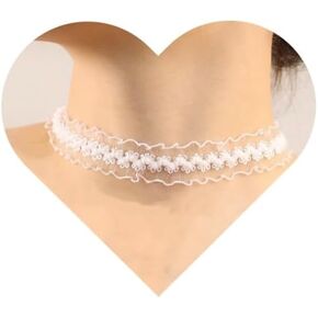 Bridal White Lace Choker Hollow Embroidery Floral Collar Necklace Wide Short Braided Necklace Prom Party Wedding Accessories for Women and Girls