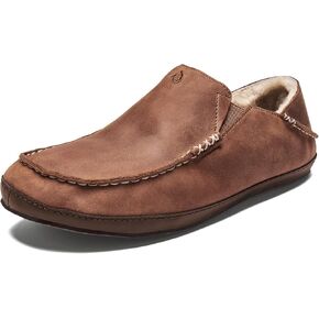 OluKai Moloa Slipper Men's Slippers, Premium Nubuck Leather Slip On Shoes, Shearling Lining & Gel Insert, Drop-In Heel in Kuwait